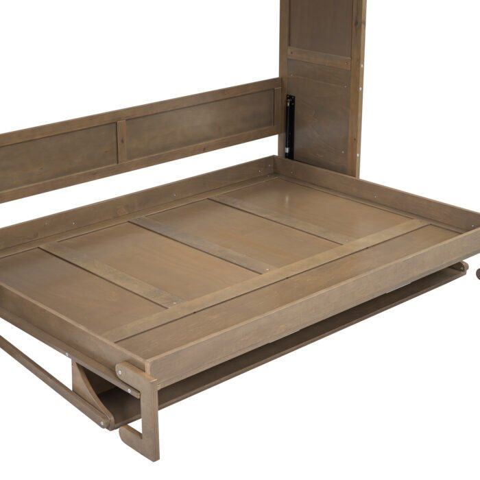 Full Size Murphy Bed with Wardrobe, Drawers and Open Shelves, Antique Grey - Image 21