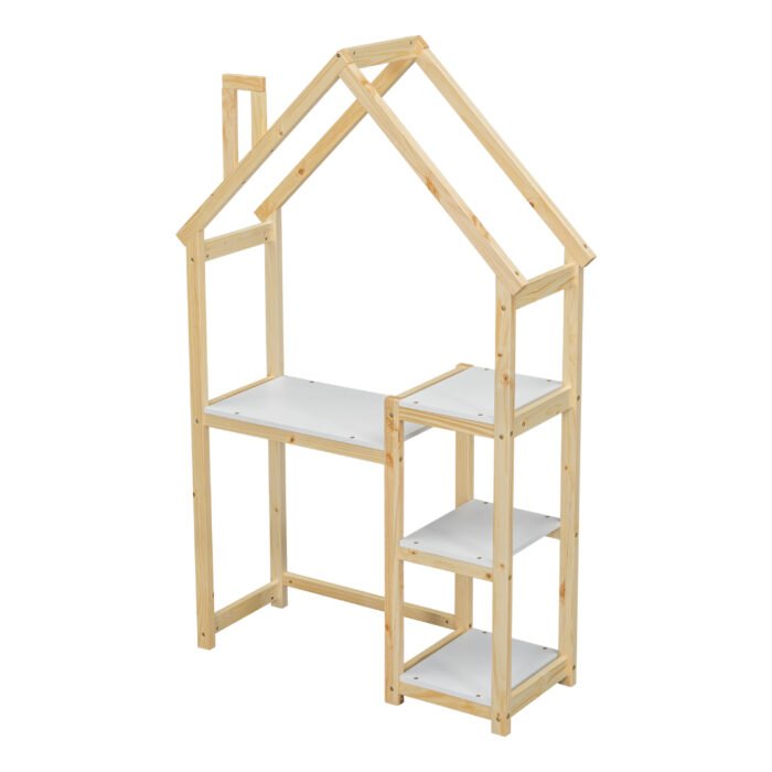 House-shaped Wooden writing Desk Kids study Table Bookshelf - Image 8
