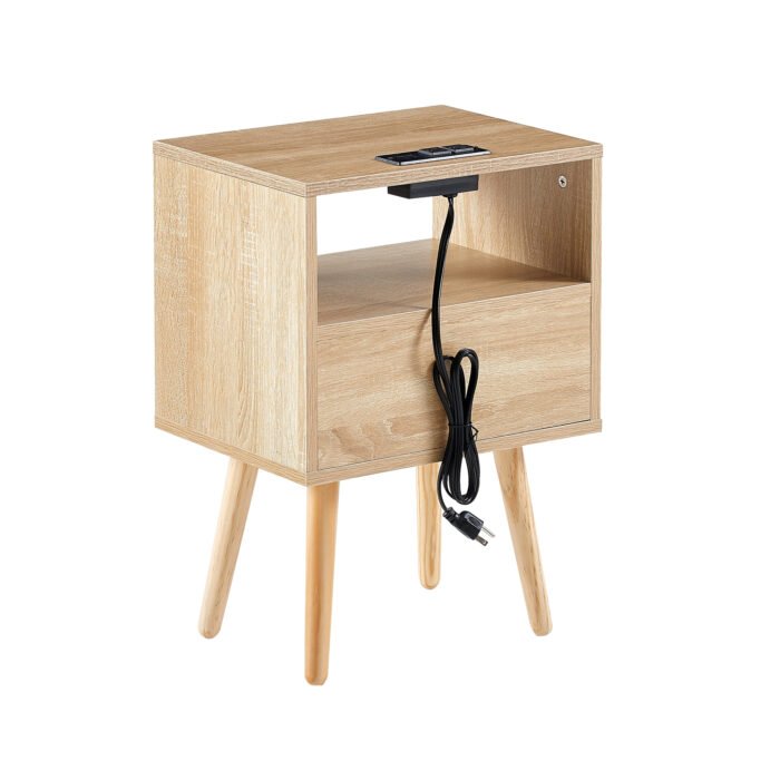 Rattan Nightstand with Power Outlet & USB Ports and drawer - Image 13