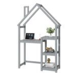 House-shaped Wooden writing Desk Kids study Table Bookshelf Gray - Image 12