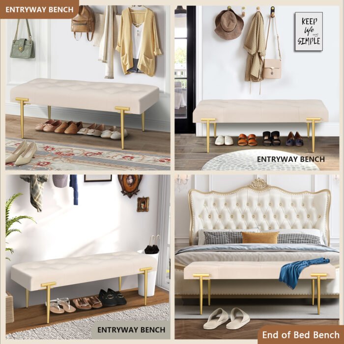48'' Modern Ottoman Bench Velvet With Gold Metal Legs - Image 6