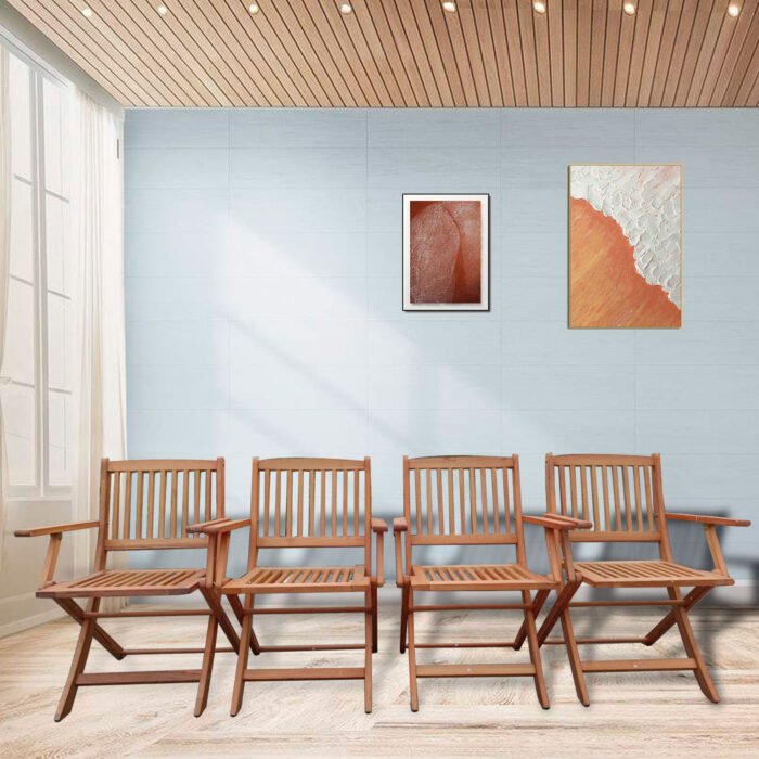 Foldable Patio Dining Set 4 Folding Chairs Indoor and outdoor universal Teak - Image 3