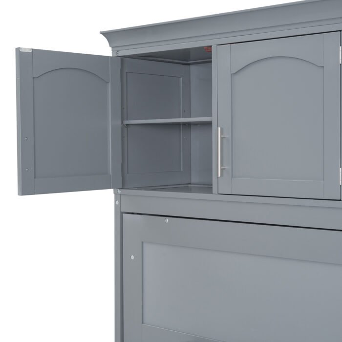 Full Size Murphy Bed Wall Bed with Top Cabinets,Gray - Image 22