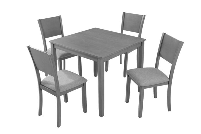 5 Piece Modern Square Wooden Dining Table with 4 Upholstered Chairs - Image 7