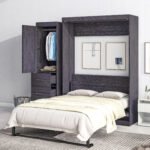 Full Size Murphy Bed with Wardrobe and Drawers, Gray - Image 4