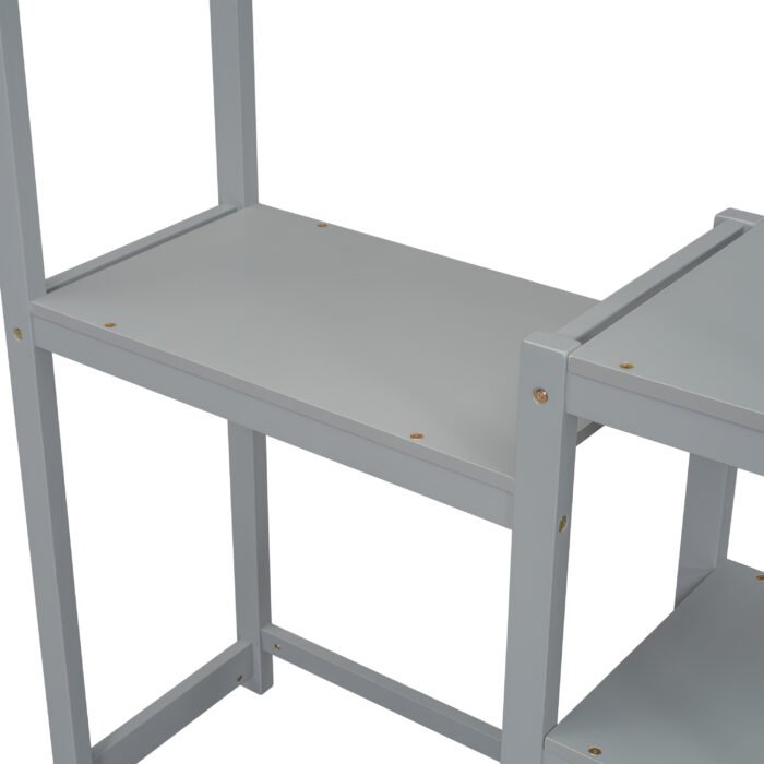 House-shaped Wooden writing Desk Kids study Table Bookshelf Gray - Image 18