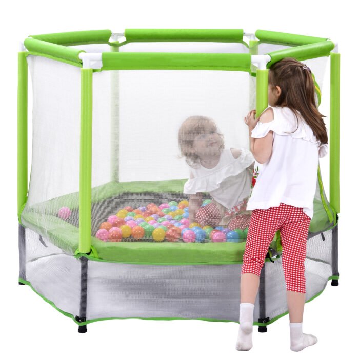 55'' Toddlers Trampoline with Safety Enclosure Net and Balls - Image 8