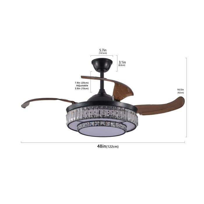 Modern LED retractable 4-blade ceiling fan with lighting and remote control - Image 10