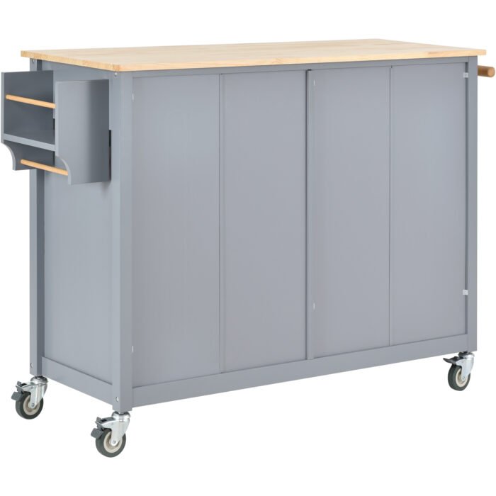 Kitchen Island Cart with Solid Wood Top and Locking Wheels (Gray) - Image 7