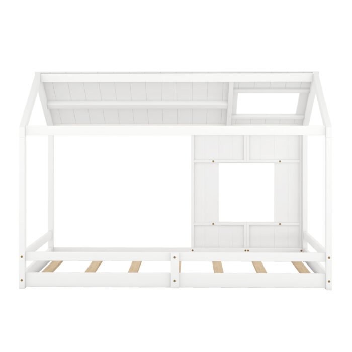 Twin Size House Bed with Roof and Window - White - Image 4