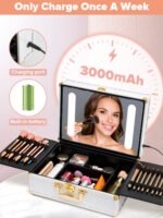 Portable makeup case with LED mirror and brush holder - Image 6