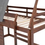 Wood Twin Size House Bunk Bed with Roof, Ladder and 2 Windows - Image 12