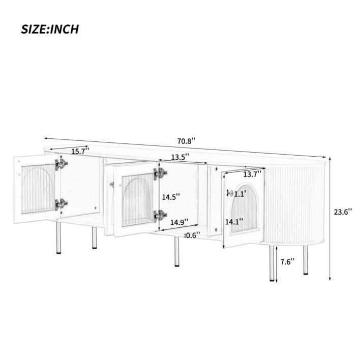 U-Can Modern TV Stand with 4 Cabinets and Metal Legs and Handles (up to 80 Inches) - Image 5