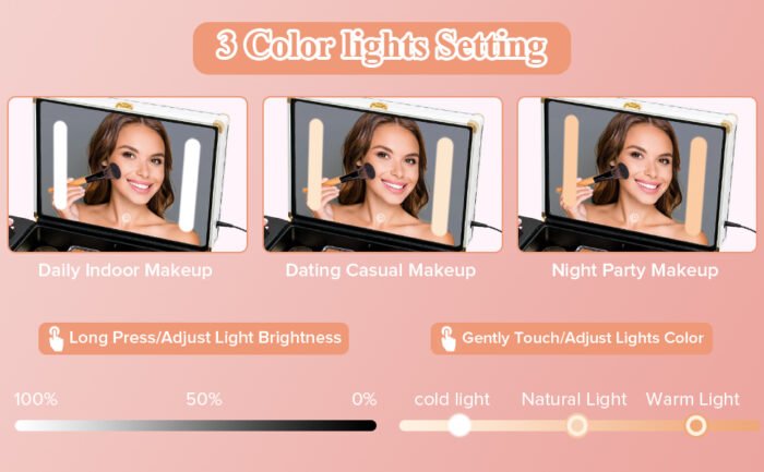 Portable makeup case with LED mirror and brush holder - Image 4