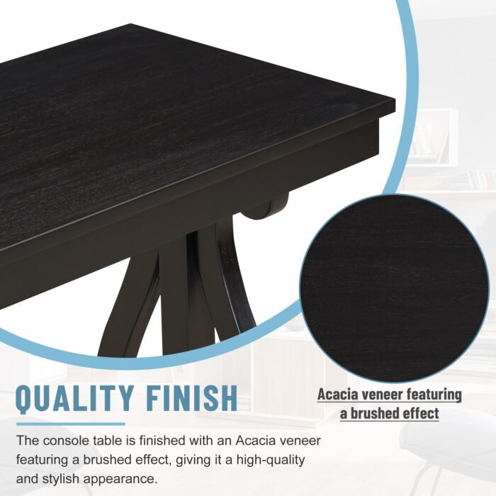 Farmhouse Style Entryway Table with Open Shelf and Sturdy Construction (Black) - Image 8