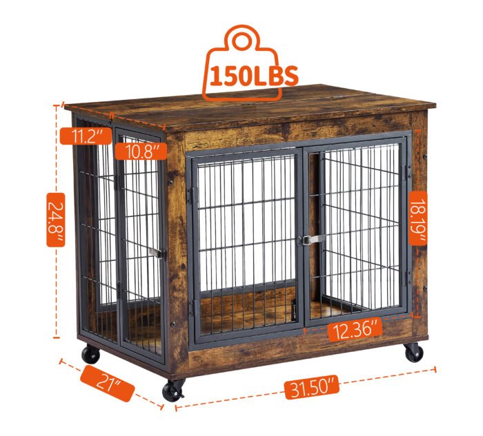 Style Dog Crate on Wheels with Double Doors and Lift Top - Image 6