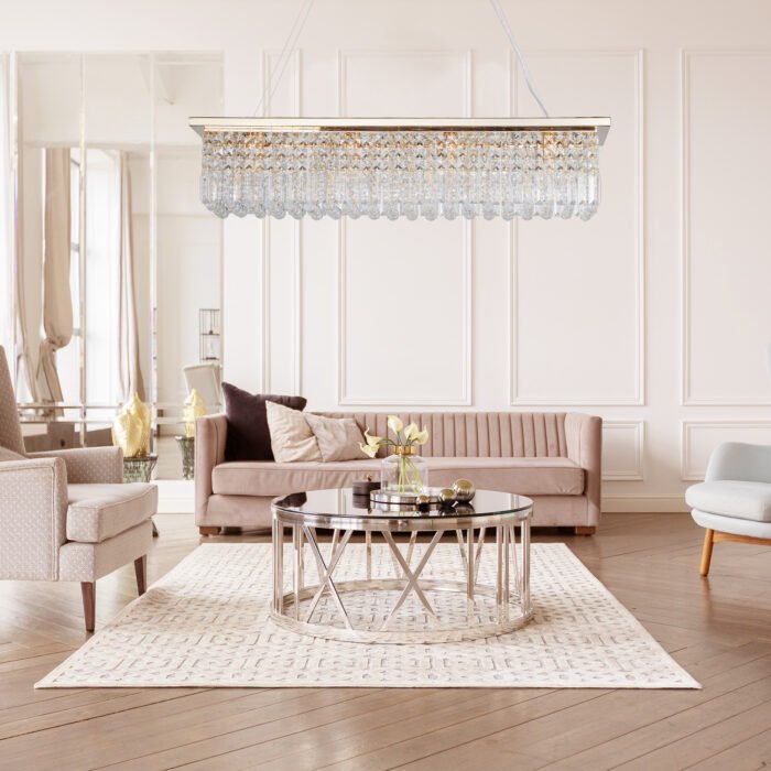 Modern 8-Light Rectangle Raindrop White Crystal Chandelier for Dining Room - Image 3