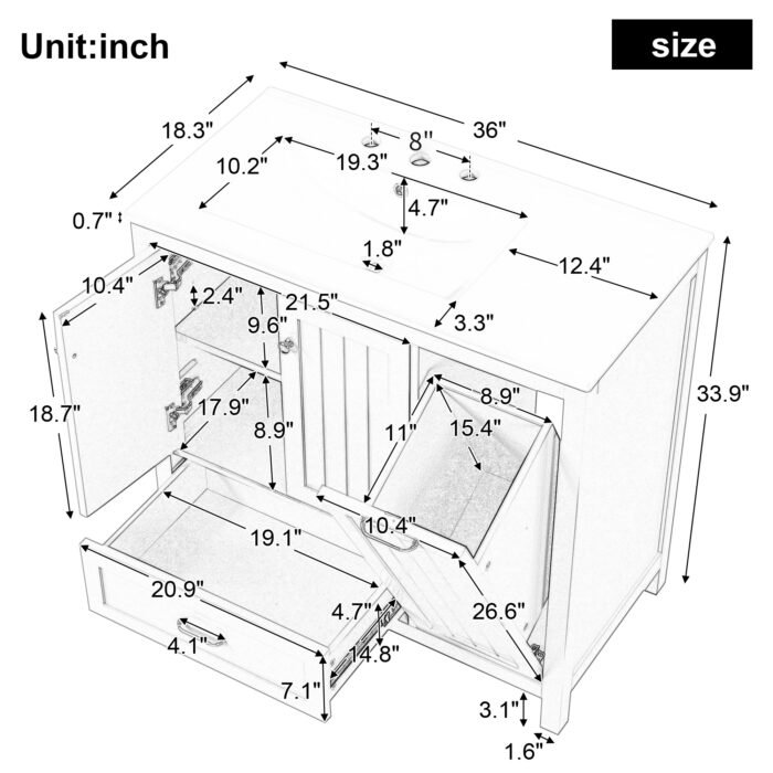 Bathroom vanity with sink a door cabinet and large drawers - Image 17