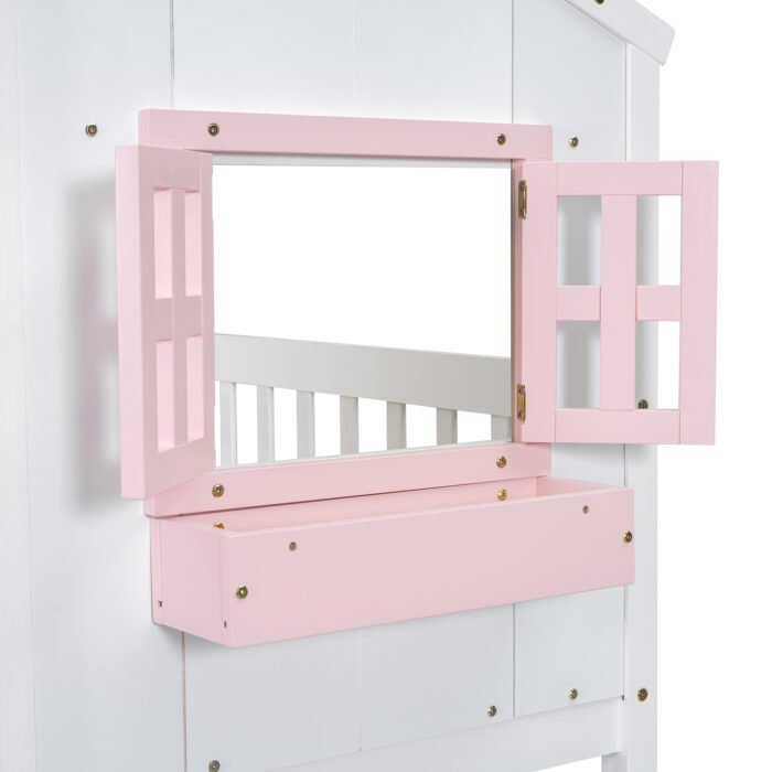 Twin over House Bunk Bed with Roof and Window and with Safety Guardrails and Ladder - Image 20