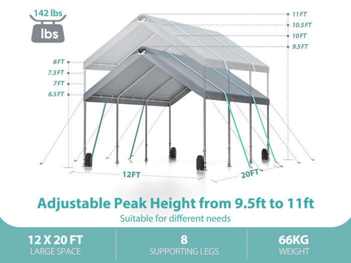 Portable car garage tent with adjustable height and metal roof - Image 7