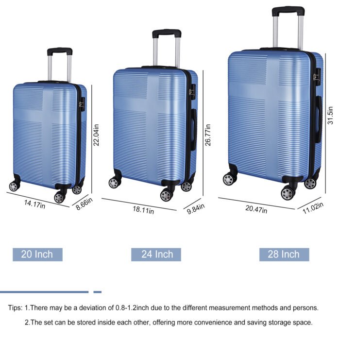 3 Piece Luggage Setv with TSA Lock ABS and Durable Spinner Wheels (20/24/28) - Image 2