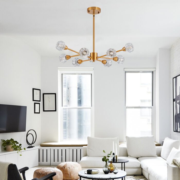 9 Lights Crystal Golden Chandeliers for Living Room - Image 3