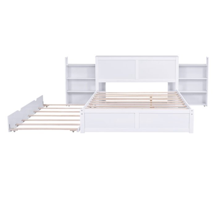 Queen Size Storage Platform Bed with Pull Out Shelves and Twin XL Size Trundle - Image 9