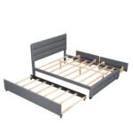 Queen Upholstered Platform Bed with Twin Size Trundle and Two Drawers - Image 8