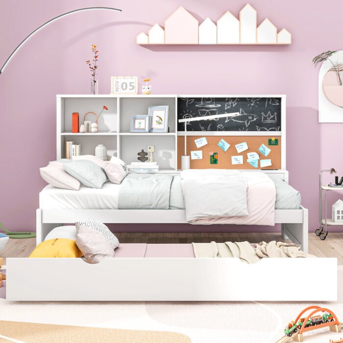 Twin Size Daybed with Storage Shelves and USB Ports and Twin Size Trundle - Image 2