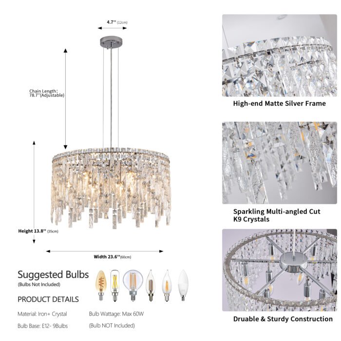 Deluxe round silver crystal chandelier - Image 6