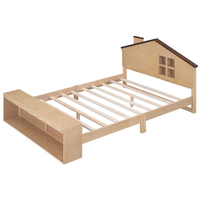 Full Size House Platform Bed with LED Lights and Storage - Image 4