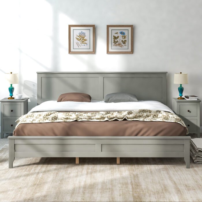 Modern Gray Solid Wood King Platform Bed - Image 4