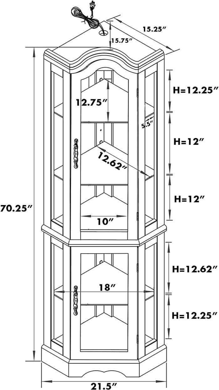 Corner Curio cabinet with adjustable tempered glass frame - Image 4