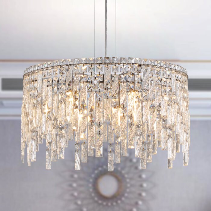Deluxe round silver crystal chandelier - Image 4