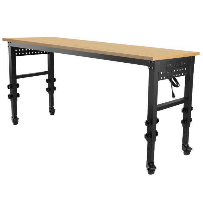 Adjustable worktable with power socket and wheels (72x24inch) - Image 5