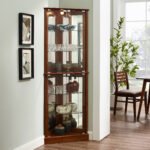 Corner Curio Dispaly Cabinet with Lights and Adjustable Tempered Glass Shelves