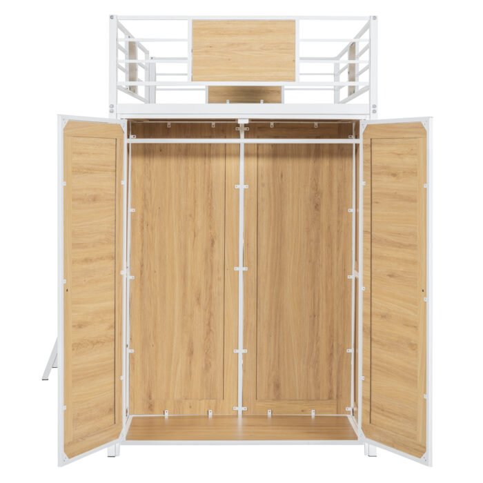 Twin Size Loft bed with L-shape Desk and Wardrobe, White - Image 12