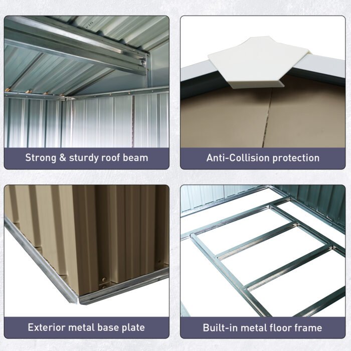 Outdoor Metal Storage Shed with Floor Base Gray (8ft x 10ft) - Image 7