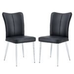 Modern minimalist dining chairs black PU leather (Set of 2) - Image 12