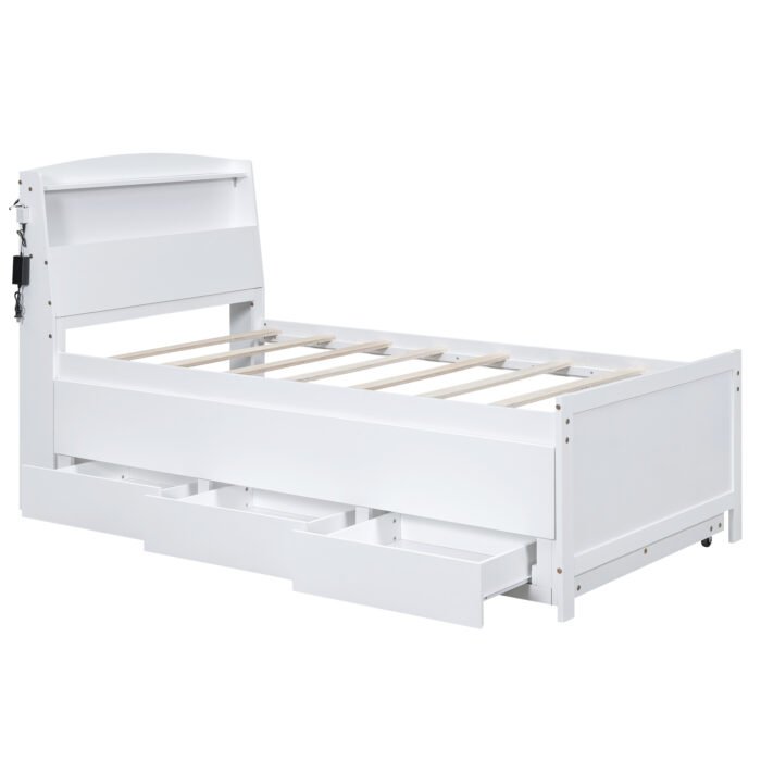 Twin Size Platform Bed with Drawers Storage and LED Headboard - Image 10