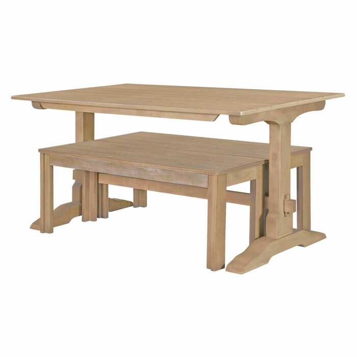 3-piece retro rectangular stand table and 2 wooden stools - Image 11