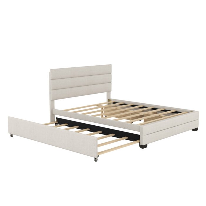 Queen Upholstered Platform Bed with Twin Size Trundle and Two Drawers - Image 7