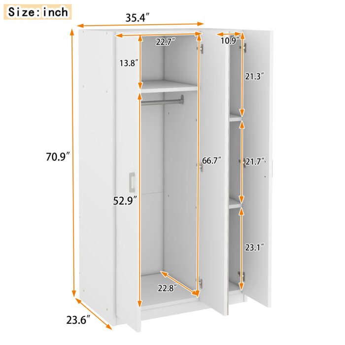 3 Door Wardrobe with Mirror and Hanging Rod - Image 4