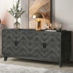 Vintage Style Buffet Cabinet Lacquered Storage with 4 Doors Grey - Image 4