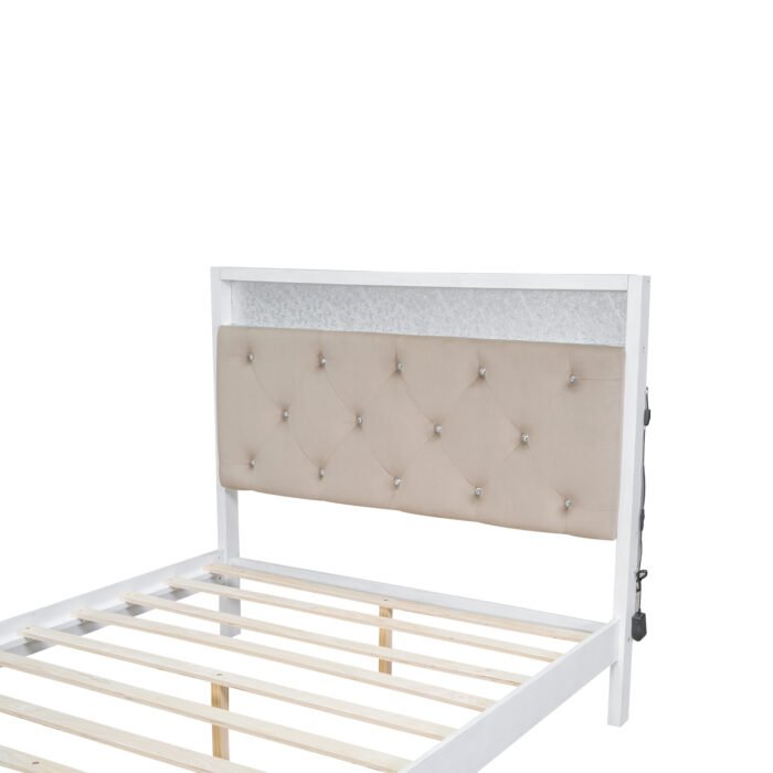 Wooden Full Size Platform Bed with Upholstered Headboard and LED - Image 9