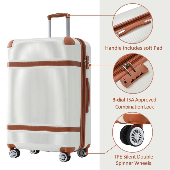 3 Piece Set Hardshell Lightweight Spinner Luggage with TSA Lock (20/24/28) White - Image 6