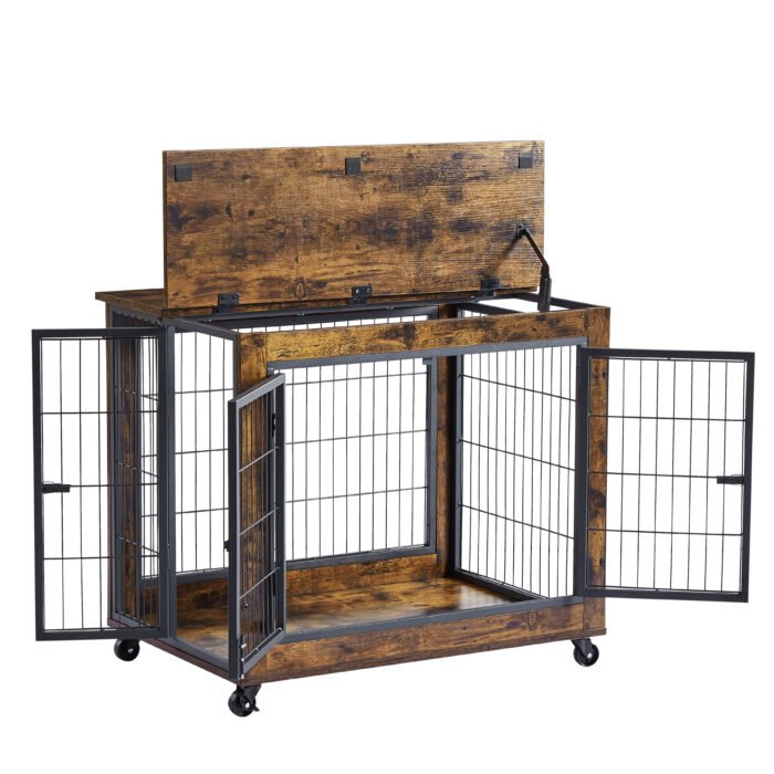 Style Dog Crate on Wheels with Double Doors and Lift Top - Image 8