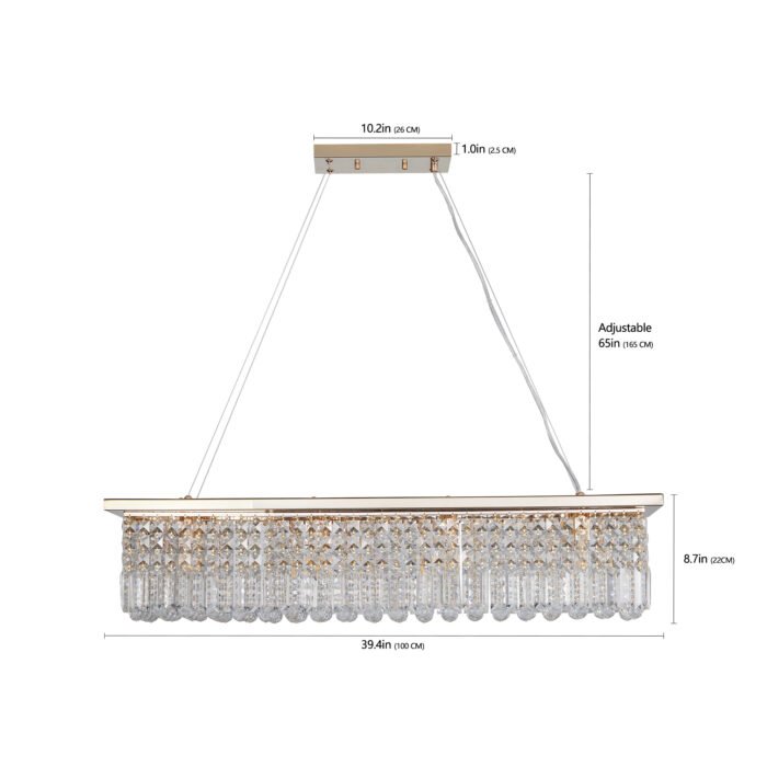 Modern 8-Light Rectangle Raindrop White Crystal Chandelier for Dining Room - Image 8