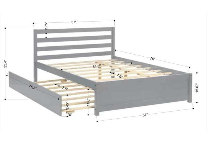 Full Size Wood Platform Bed Frame with Headboard and Twin Trundle - Image 5