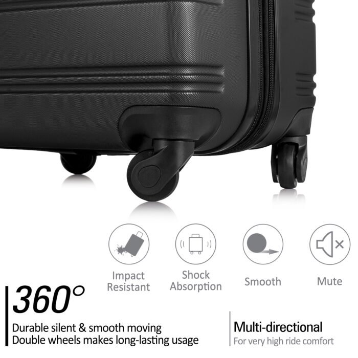 3 Piece Luggage Set Hardside Spinner Suitcase with TSA (20/24/28) Black - Image 8